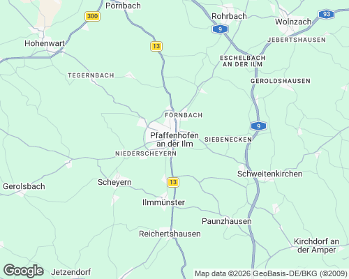 Karte von Pfaffenhofen an der Ilm mit unseren Einsatzgebieten