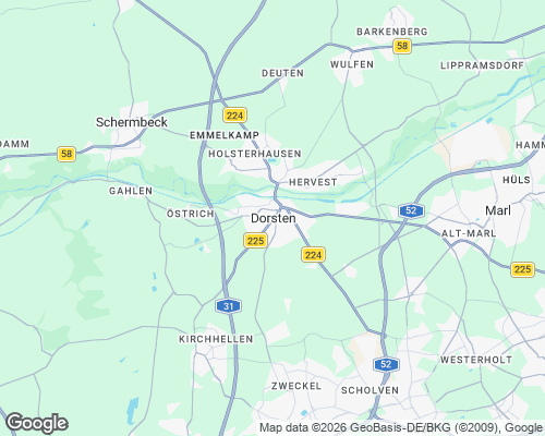 Karte von Dorsten mit unseren Einsatzgebieten