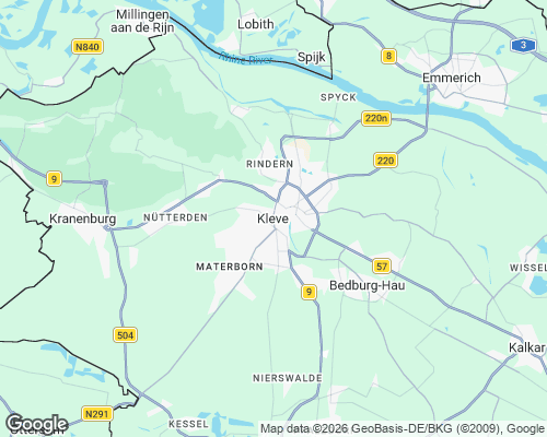 Karte von Kleve mit unseren Einsatzgebieten