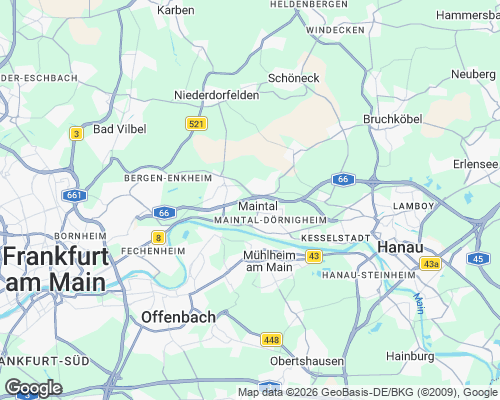 Karte von Maintal mit unseren Einsatzgebieten