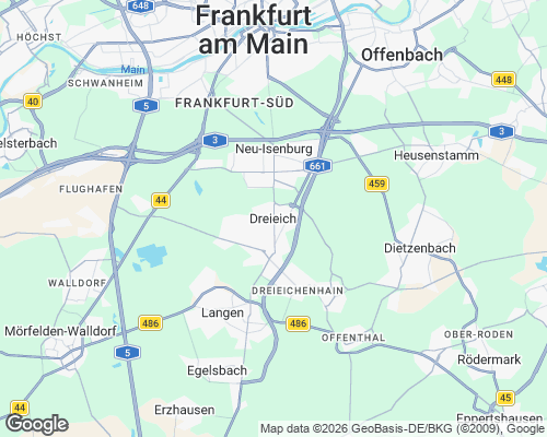Karte von Dreieich mit unseren Einsatzgebieten