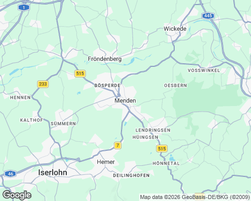 Karte von Menden im Sauerland mit unseren Einsatzgebieten