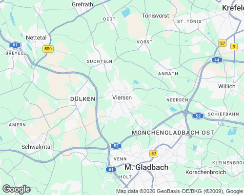 Karte von Viersen mit unseren Einsatzgebieten
