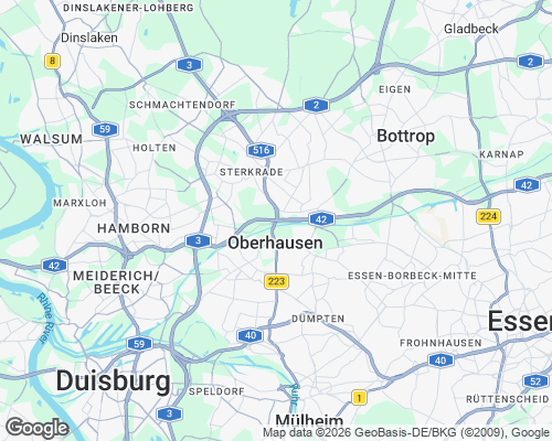 Karte von Oberhausen mit unseren Einsatzgebieten