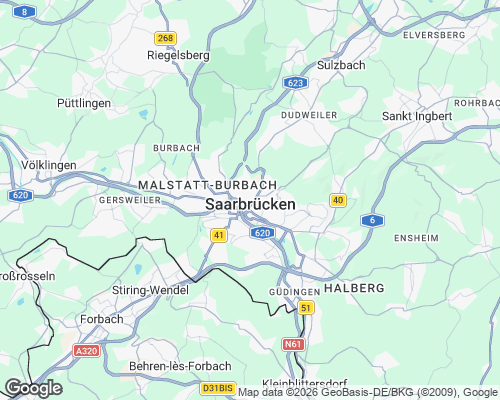 Karte von Saarbrücken mit unseren Einsatzgebieten
