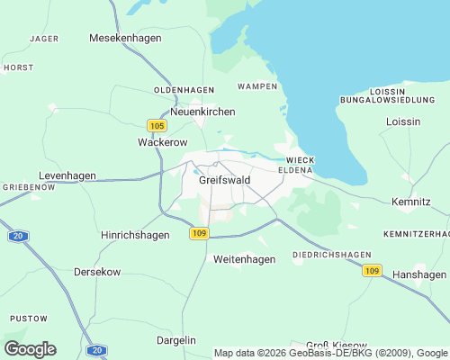 Karte von Greifswald mit unseren Einsatzgebieten