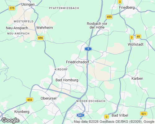 Karte von Friedrichsdorf mit unseren Einsatzgebieten