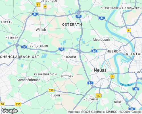 Karte von Kaarst mit unseren Einsatzgebieten