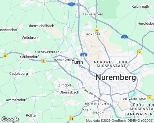 Karte von Fürth mit unseren Einsatzgebieten