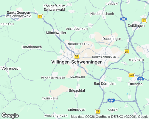 Karte von Villingen-Schwenningen mit unseren Einsatzgebieten
