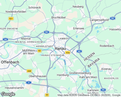 Karte von Hanau mit unseren Einsatzgebieten