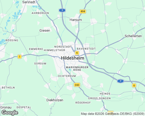 Karte von Hildesheim mit unseren Einsatzgebieten
