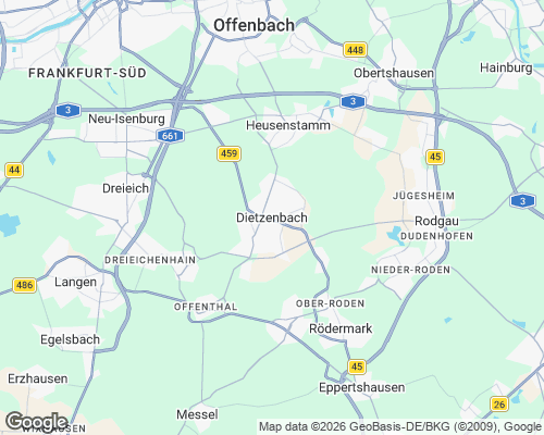 Karte von Dietzenbach mit unseren Einsatzgebieten