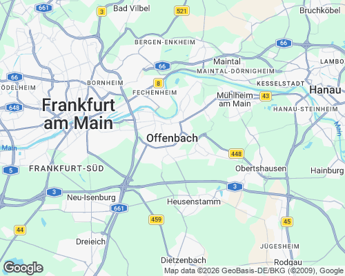 Karte von Offenbach mit unseren Einsatzgebieten