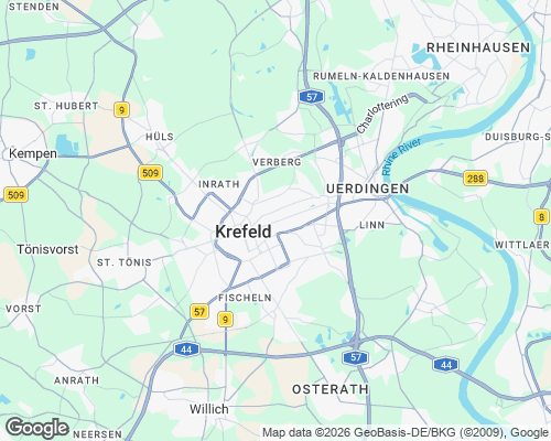 Karte von Krefeld mit unseren Einsatzgebieten