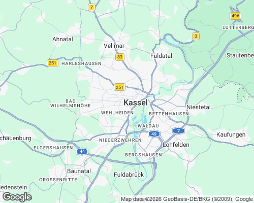 Karte von Kassel mit unseren Einsatzgebieten