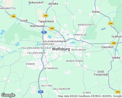 Karte von Wolfsburg mit unseren Einsatzgebieten