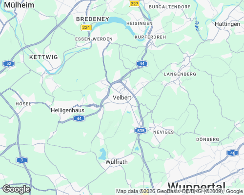Karte von Velbert mit unseren Einsatzgebieten