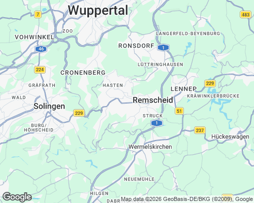 Karte von Remscheid mit unseren Einsatzgebieten