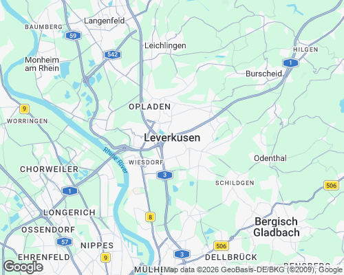 Karte von Leverkusen mit unseren Einsatzgebieten